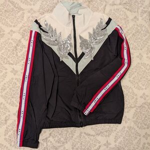 VS PINK Black and White Track Jacket with Silver Accents